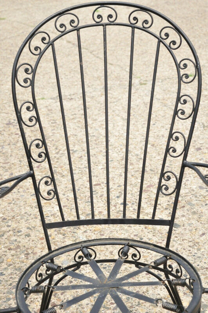 Vintage Italian Regency Wrought Iron Fan Back Sunroom Dining Chairs - Set of 4