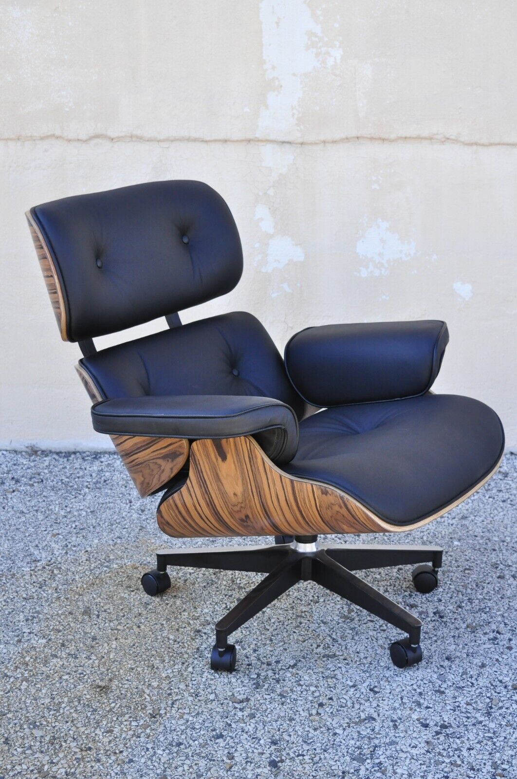 Mid Century Palisander Plywood Lounge Chair and Ottoman Eames Style on Wheels