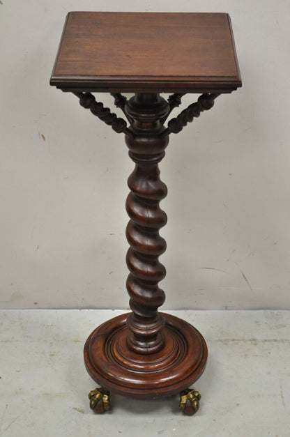Antique Empire Victorian Walnut Barley Twist Spiral Carved Pedestal Stand