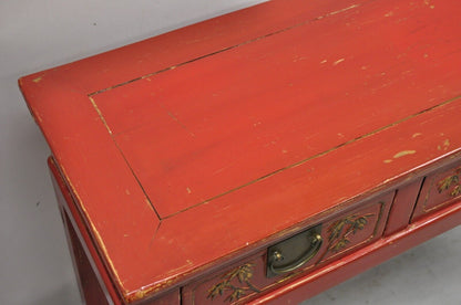 Vintage Chinese Red Lacquered 3 Drawer 45" Console Table Sofa Hall Table