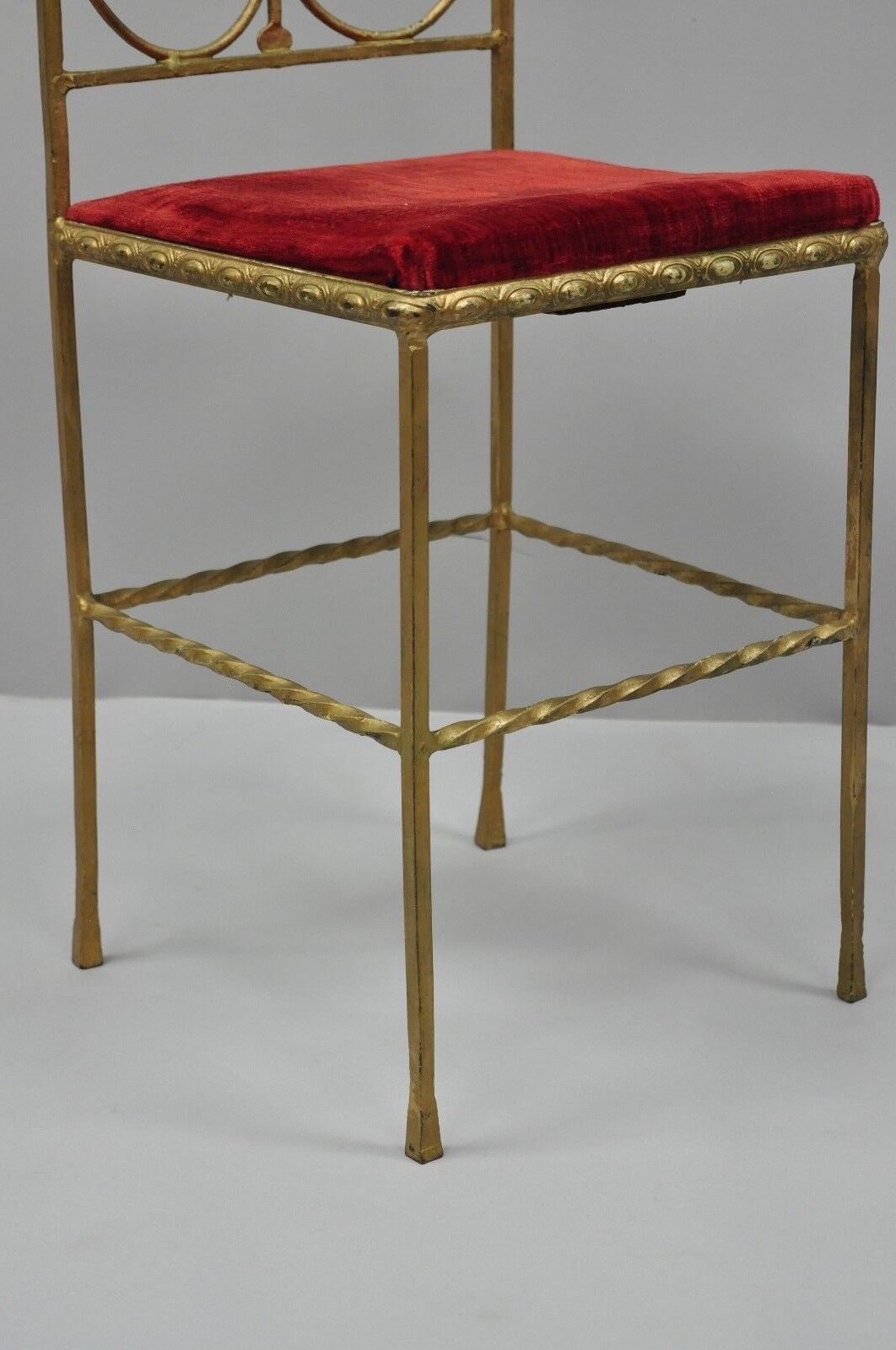 Antique Italian or Spanish Hollywood Regency Red & Gold Iron Gothic Side Chair