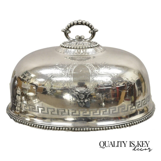 A.B. Savory & Sons Sheffield England Regency Greek Key Silver Plated Dome Cover