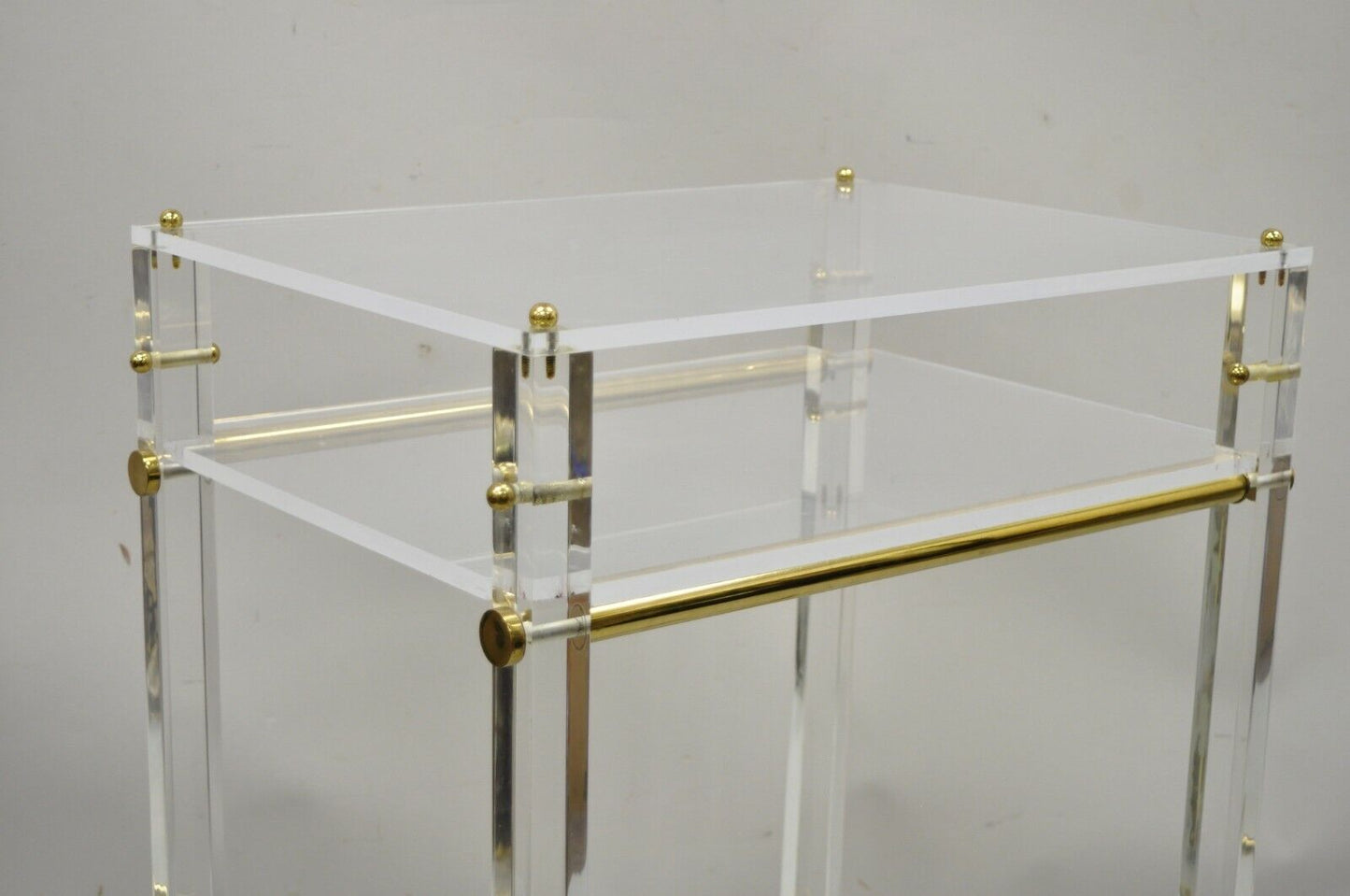 Lucite and Brass Mid Century Modern Rolling Bar Cart Trolley Tea Table Stand