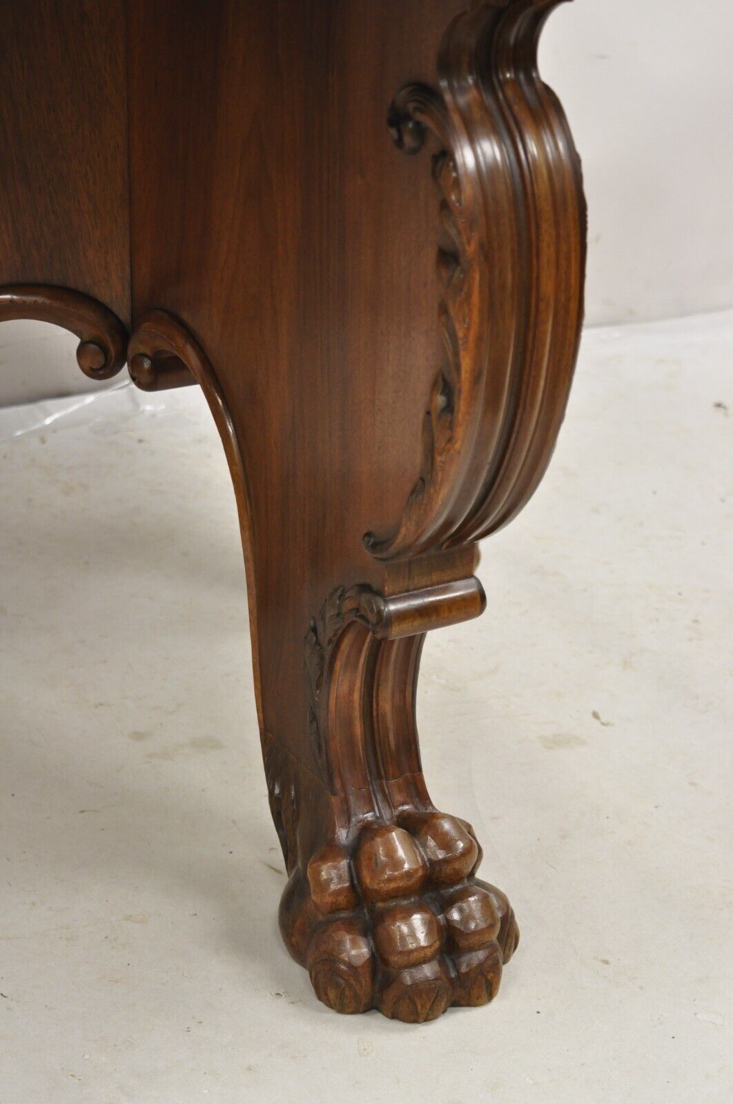 Antique German Renaissance Revival Carved Walnut Paw Feet Round Center Table