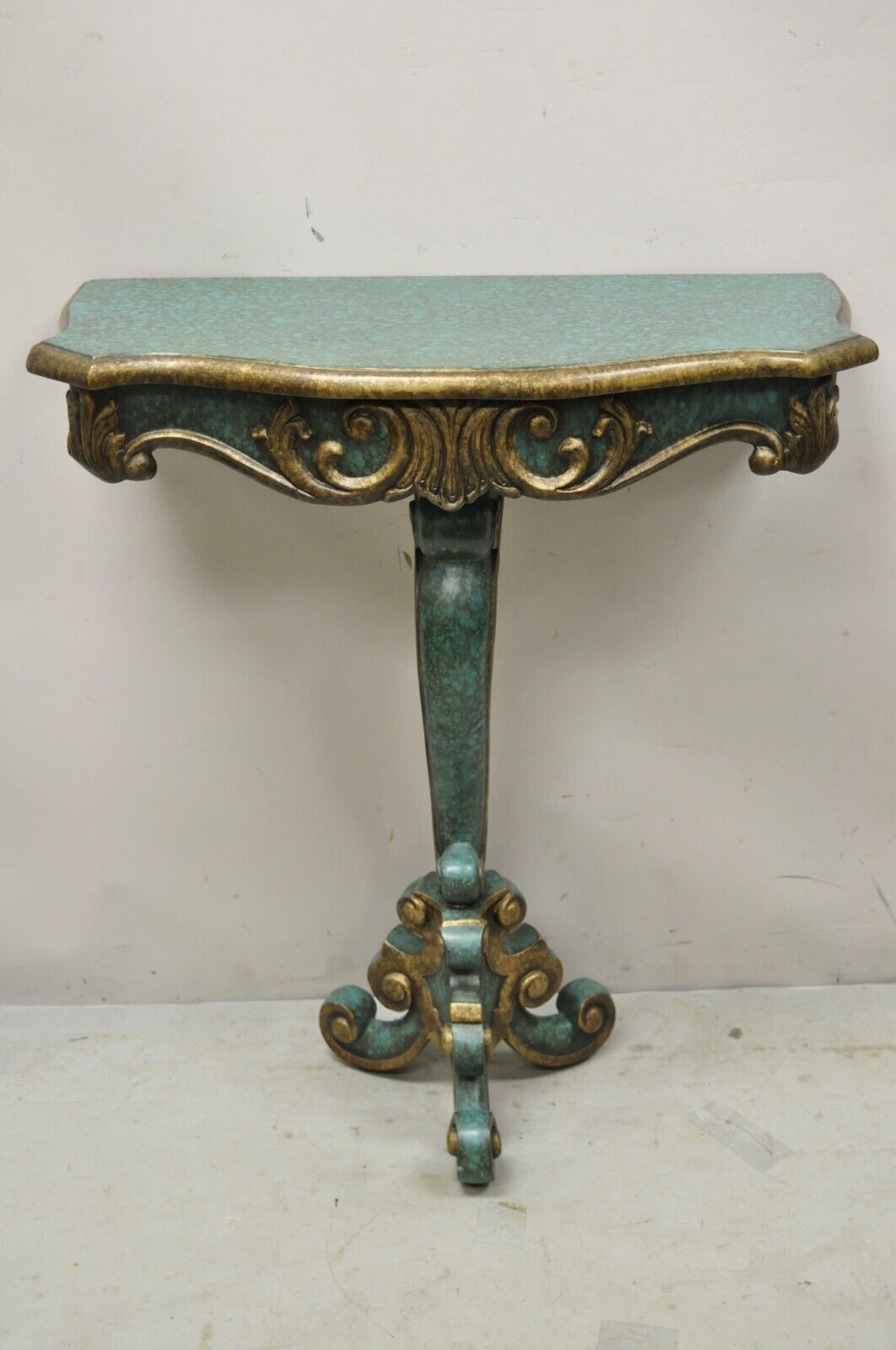 Rococo Baroque Style Green Blue Gold Small Pedestal Base Console Side Table