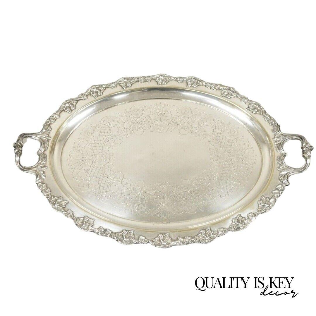 Vintage English Sheffield Silver Plated Oval Maple Leaf Serving Platter Tray