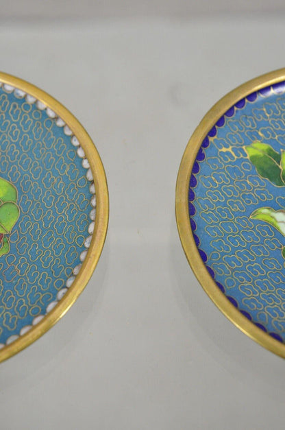 Vintage Brass Enamel Cloisonne Small Trinket Dish Set - Blue