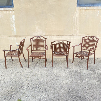 Cast Aluminum Basket Weave Lattice Rattan Patio Outdoor Chairs (B) - Set of 4