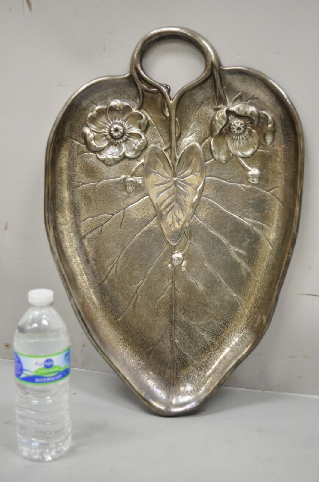 Antique Reed & Barton 1400 Art Nouveau Deco Lily Pad Leaf 20" Charger Tray