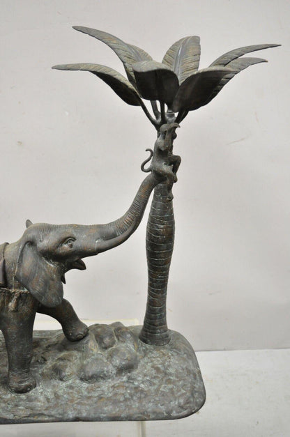 Maitland Smith Bronze Monkey Elephant Palm Tree Sculpture Candle Holder - a Pair