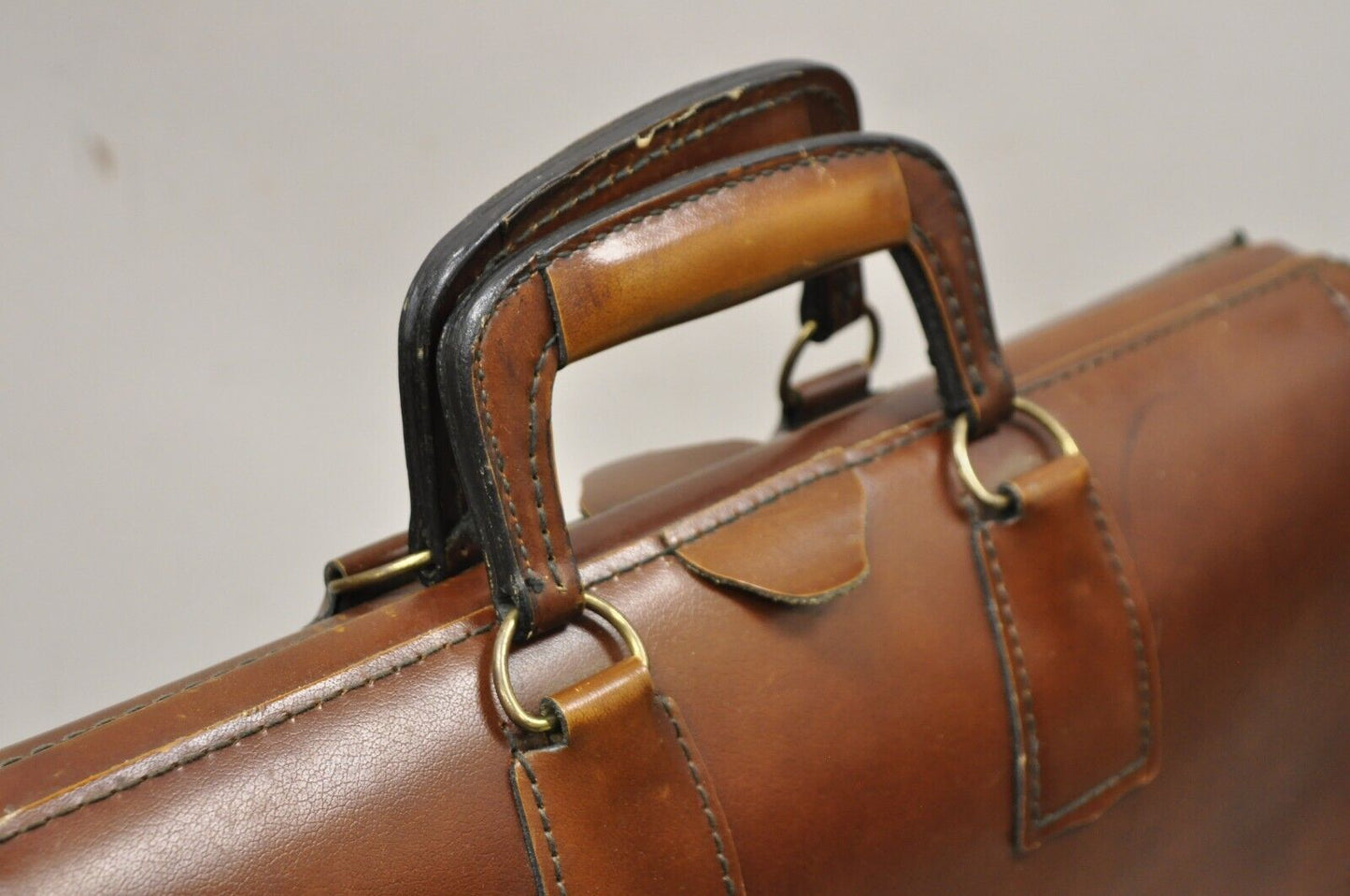 Vintage Mid Century Modern Saddle Leather Briefcase Case by Lion Leather Prods.