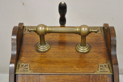 Antique 19th C Victorian and Brass Fireplace Scuttle Box Coal Bucket w/ Scoop