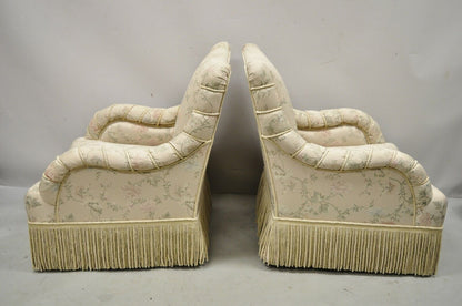 Vintage French Art Deco Style Rolled Arm Pink Gold Club Lounge Chairs - a Pair