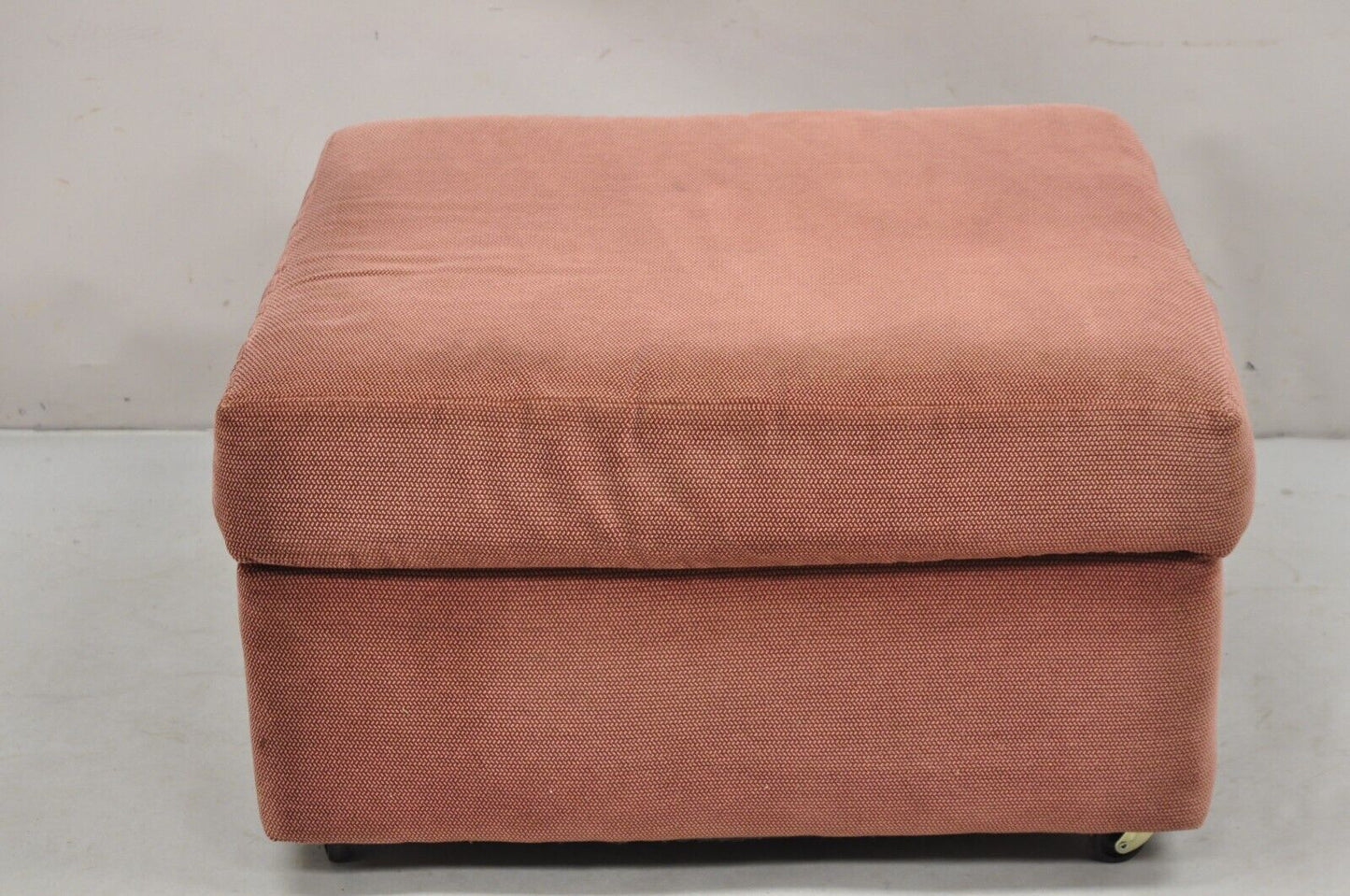 Vintage Thayer Coggin Modern Upholstered Mauve Color Ottoman on Wheels