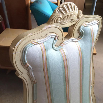 Vintage Swedish Rococo French Style Shell Carved Cream Painted Side Accent Chair