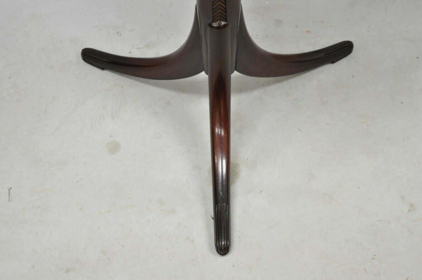 Antique French Art Deco Carved Tripod Base Mahogany Side Table