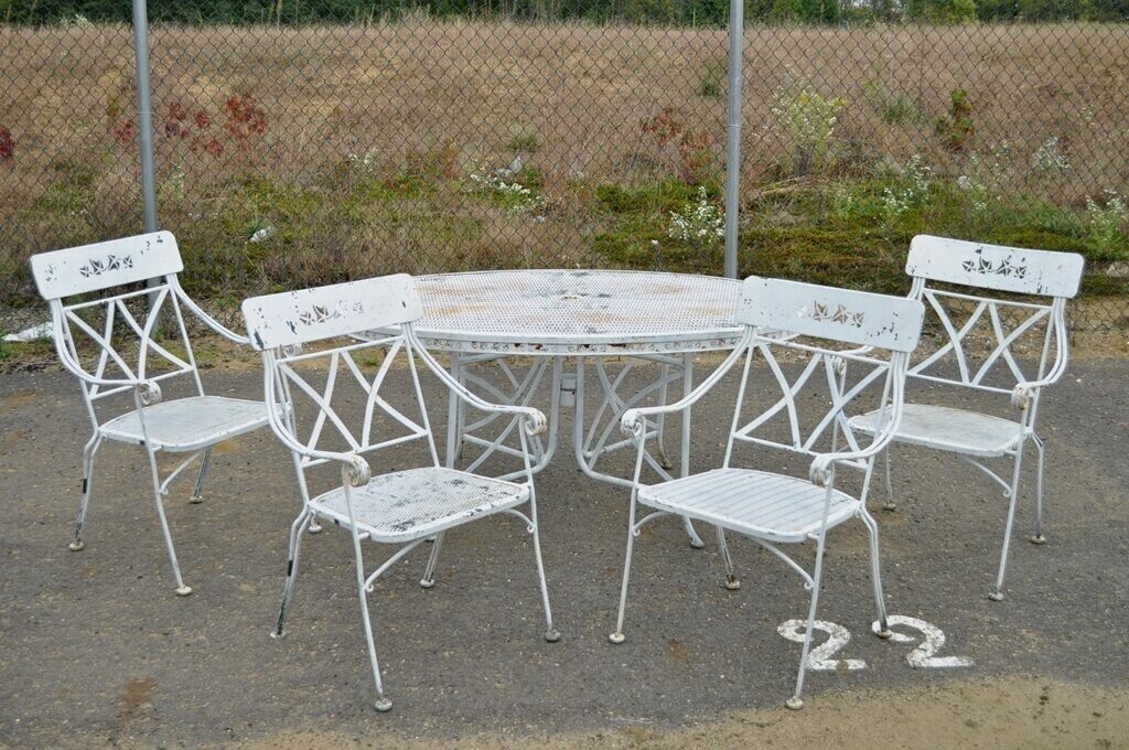 Vintage Wrought Iron Salterini Style Garden Patio Dining Set - 5 Pc Set