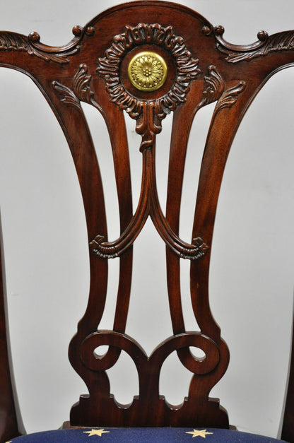 Set of 6 Maitland Smith Mahogany Chippendale Style Dining Chairs w/ Brass Ormolu