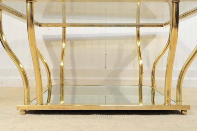 Italian Modern Brass and Glass Hollywood Regency Sculptural 2 Tier Coffee Table