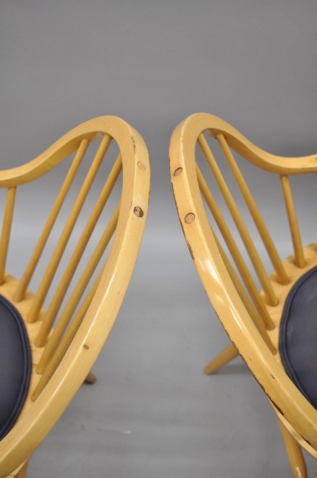 Spindle Back Windsor Style Wooden Dining Kitchen Chairs by Loewenstein A Pair