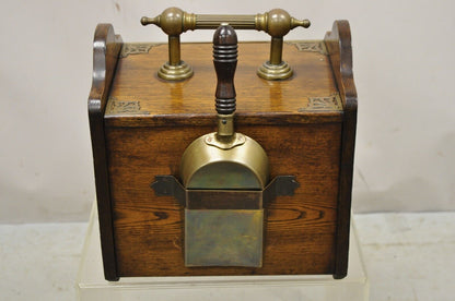 Antique 19th C Victorian and Brass Fireplace Scuttle Box Coal Bucket w/ Scoop