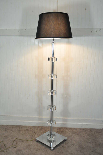 Pair of Mid Century Lucite and Chrome Art Deco Karl Springer Style Floor Lamps
