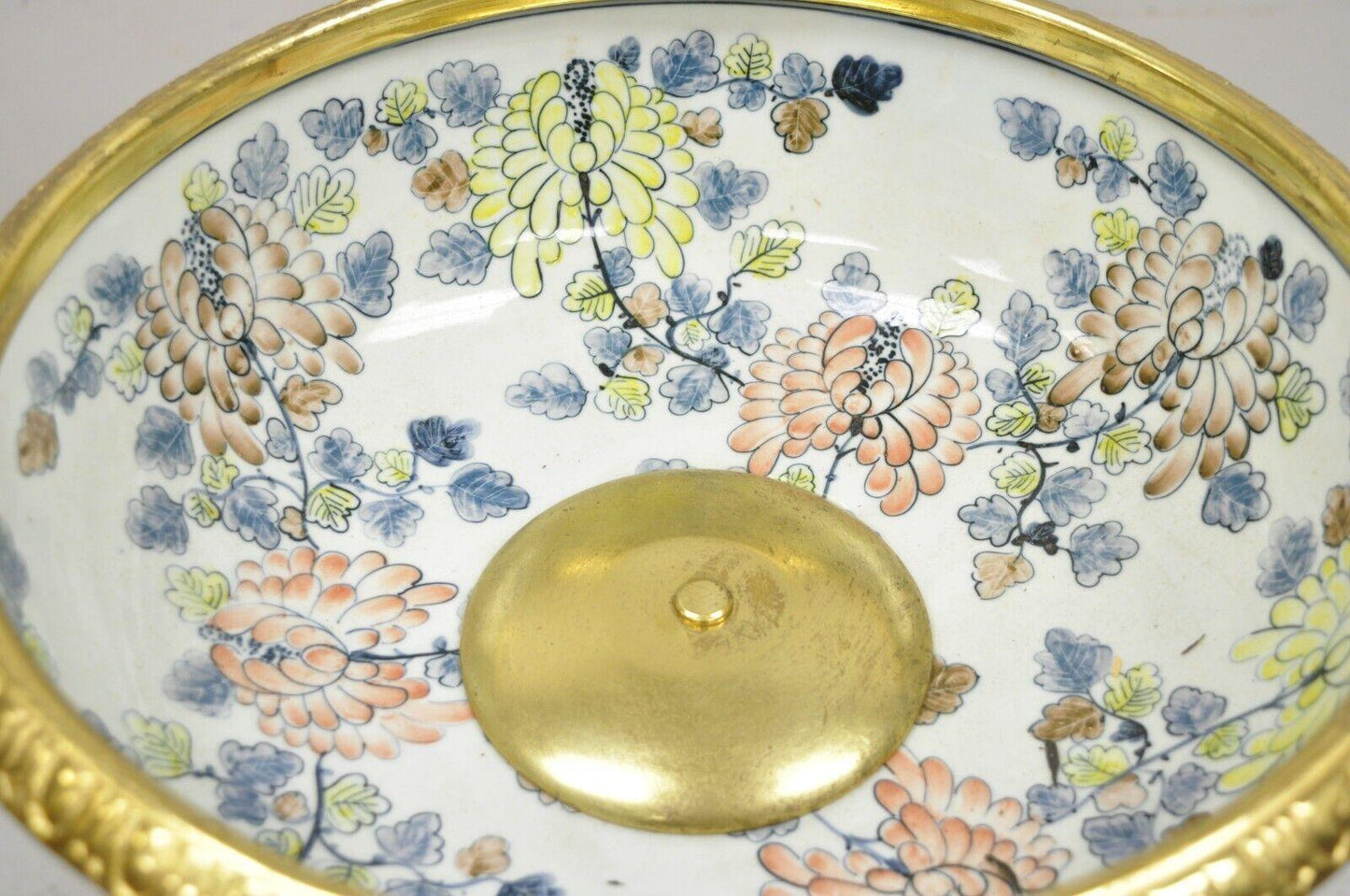 Maitland Smith Porcelain Brass Bronze Pedestal Fruit Bowl Jardiniere Centerpiece