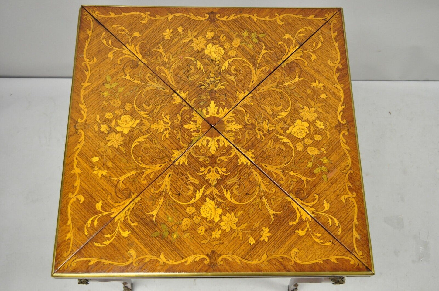 Antique French Louis XV Rosewood Satinwood Inlay Napkin Folding Card Game Table