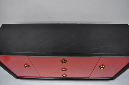 Mid Century Modern Art Deco Black and Red Credenza Cabinet Sideboard by Harjer
