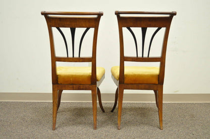 Pair of 19th C Biedermeier Ebonized & Burl Walnut Curule Base Side Accent Chairs