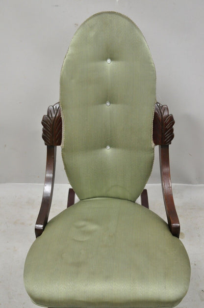 Vintage Victorian Small Mahogany Green Rocking Chair Rocker