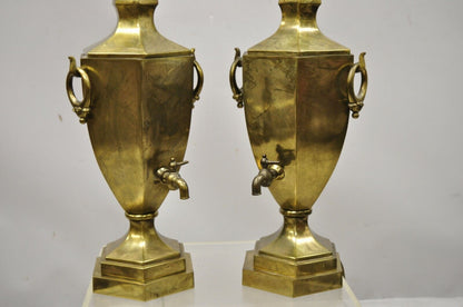 Paul Hanson Burnished Brass Samovar Urn Form Table Lamps with Shades - a Pair