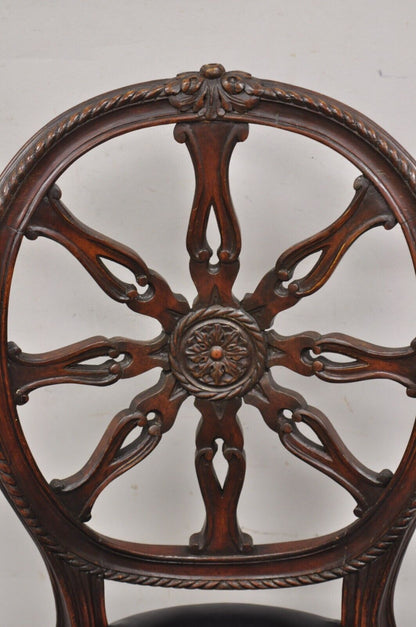 Antique Italian Neoclassical Pinwheel Carved Mahogany Dining Chairs - Set of 4