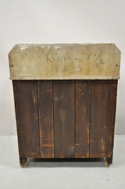 19th C. American Victorian Pink Marble Top Backsplash Washstand Table Cabinet