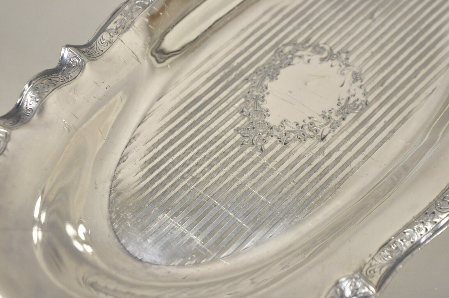 Vintage Art Nouveau Silver Plated Oval Trinket Dish Candy Dish Tray