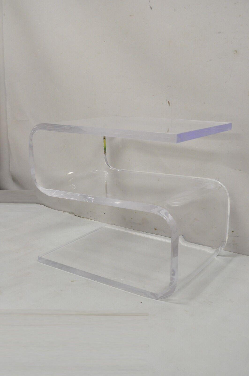 Vintage Mid Century Modern Clear Lucite Sculptural "S Form" Coffee Side Table