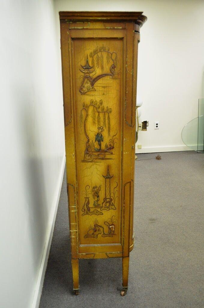 Vintage Oriental Chinese Asian Lacquered Figural Painted Mirrored Cabinet Curio