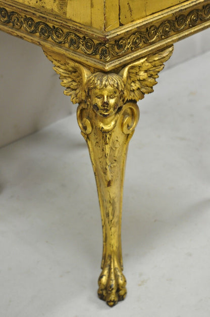 French Empire Wing Cherub Gold Gilt Vitrine Curio Display Cabinet Onyx Pedestal