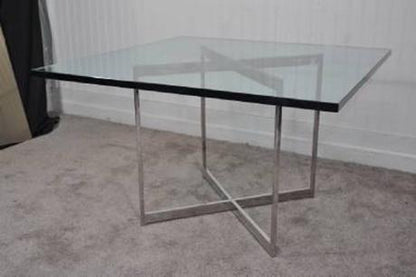 Vintage Mid Century Modern Chrome X Base Square Coffee Table Milo Baughman Era