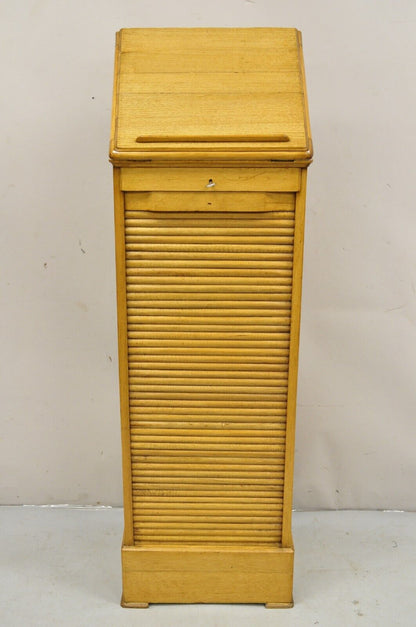 Antique Arts & Crafts Oak & Maple Wood Tambour Shutter Door Filing Cabinet