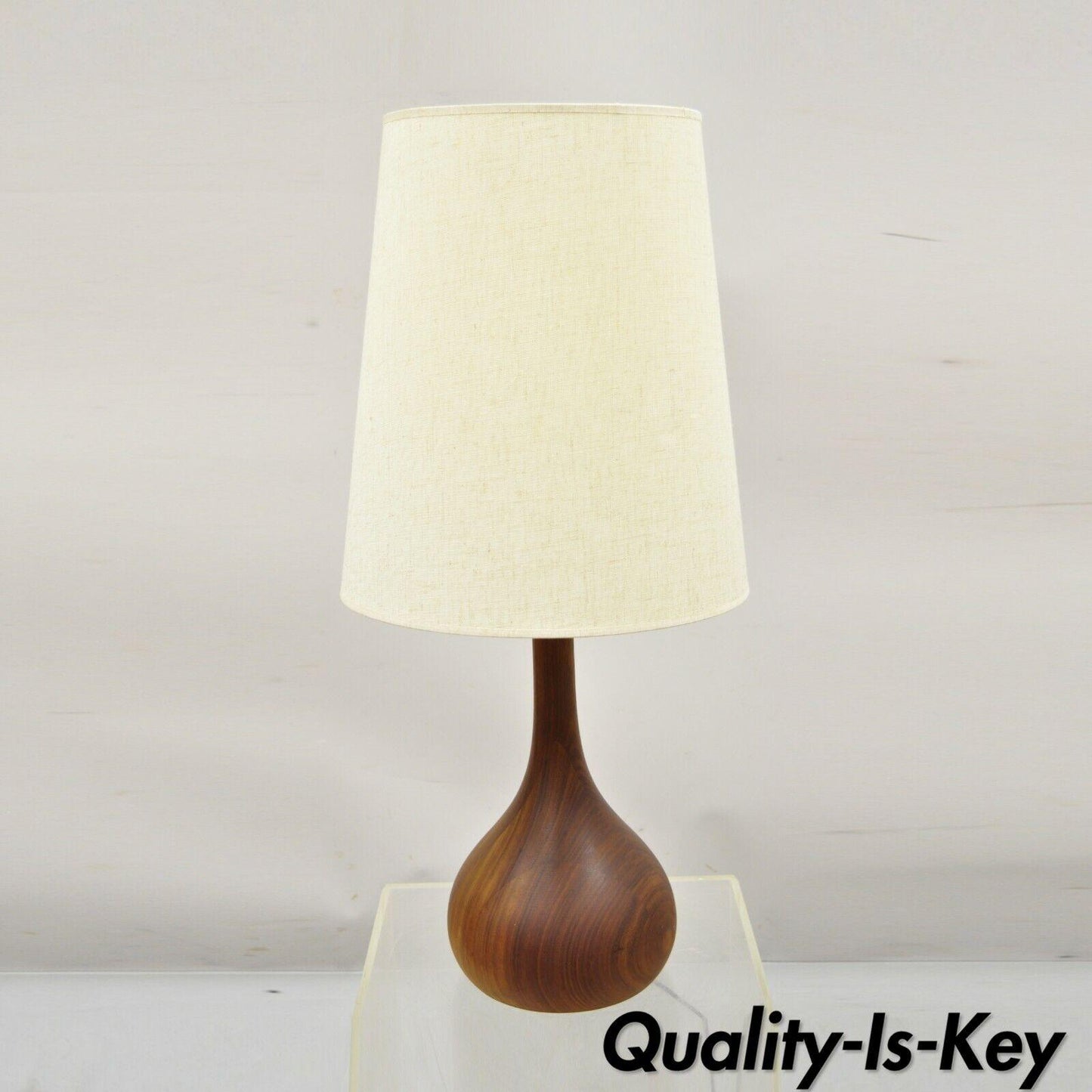 Mid Century Danish Modern Staved Teak Wood Bulbous Sculpted Table Lamp