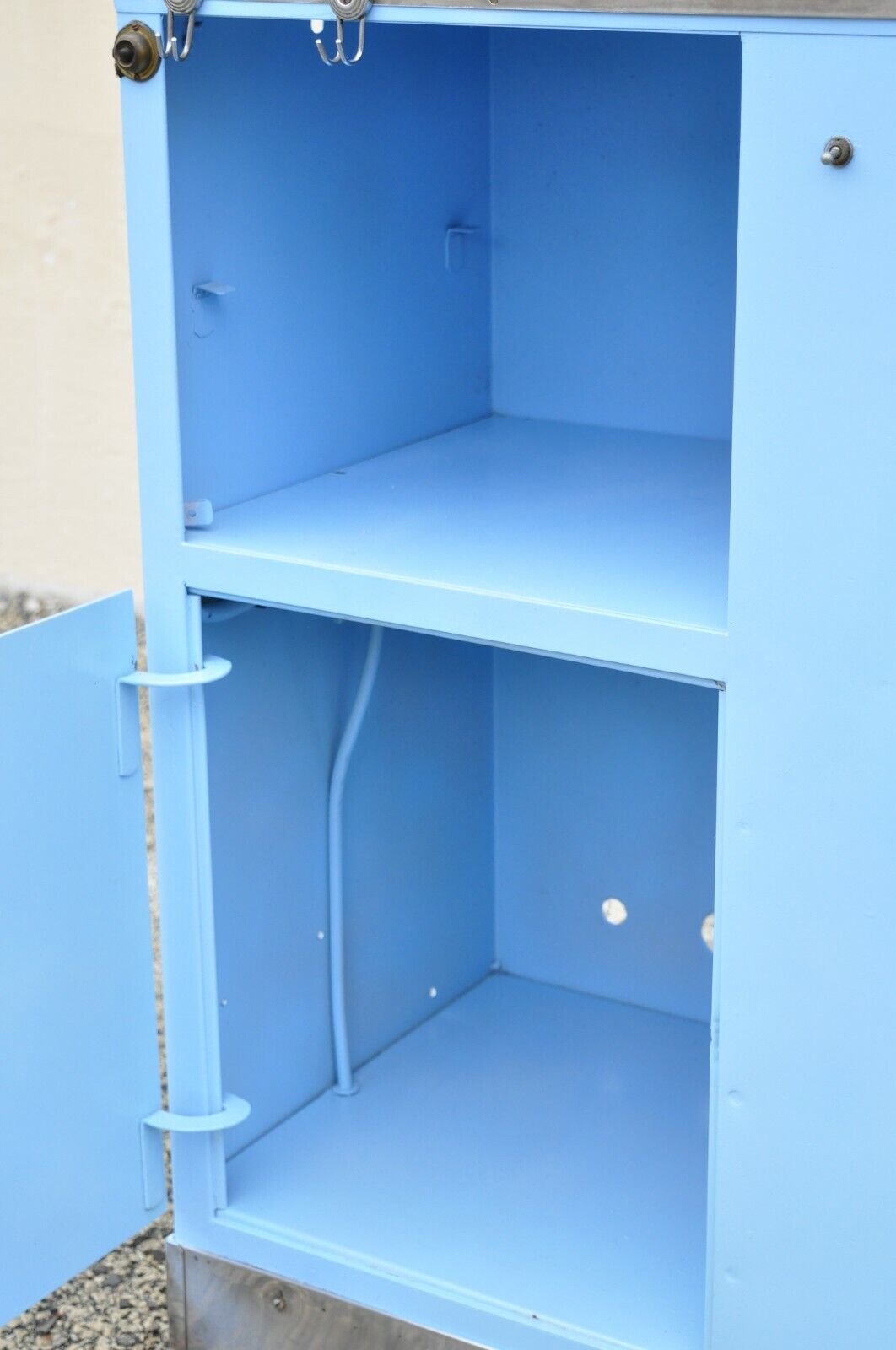 Vintage Steel Meal Blue Painted Medical Dental Cabinet Stand Table 6 Drawers