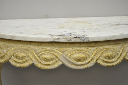 Italian Neoclassical Half Round Demilune Marble Top Ribbon Carved Console Table