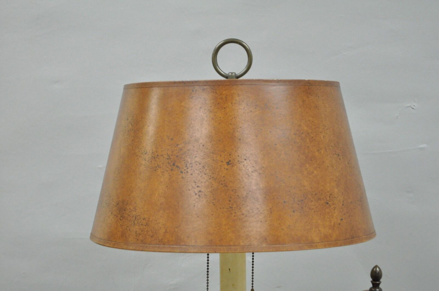 Vintage Distressed Wood & Brass French Country Rustic Table Desk Bouillotte Lamp