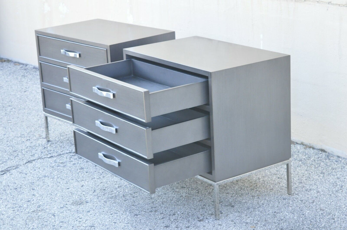 Swaim Furniture Gray Lacquer 3 Drawer Grant Chest Modern Nightstands - a Pair