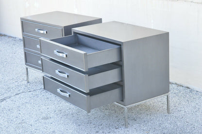 Swaim Furniture Gray Lacquer 3 Drawer Grant Chest Modern Nightstands - a Pair