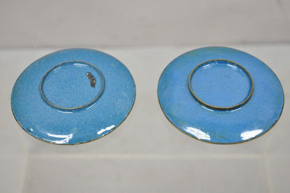 Vintage Brass Enamel Cloisonne Small Trinket Dish Set - Blue