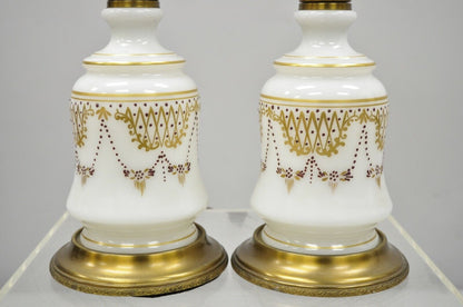 Pair of Vintage White Porcelain French Neoclassical Gold Gilt Column Table Lamps