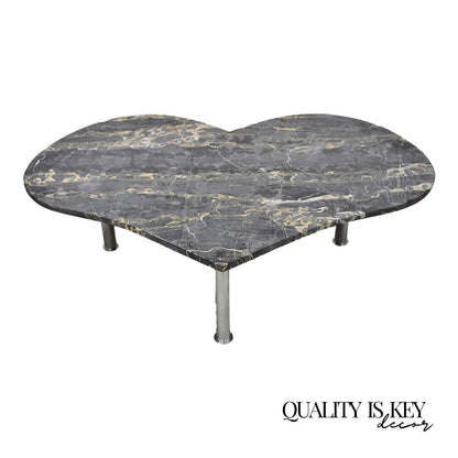 Vintage Custom Made Italian Marble Top Heart Shaped Coffee Table