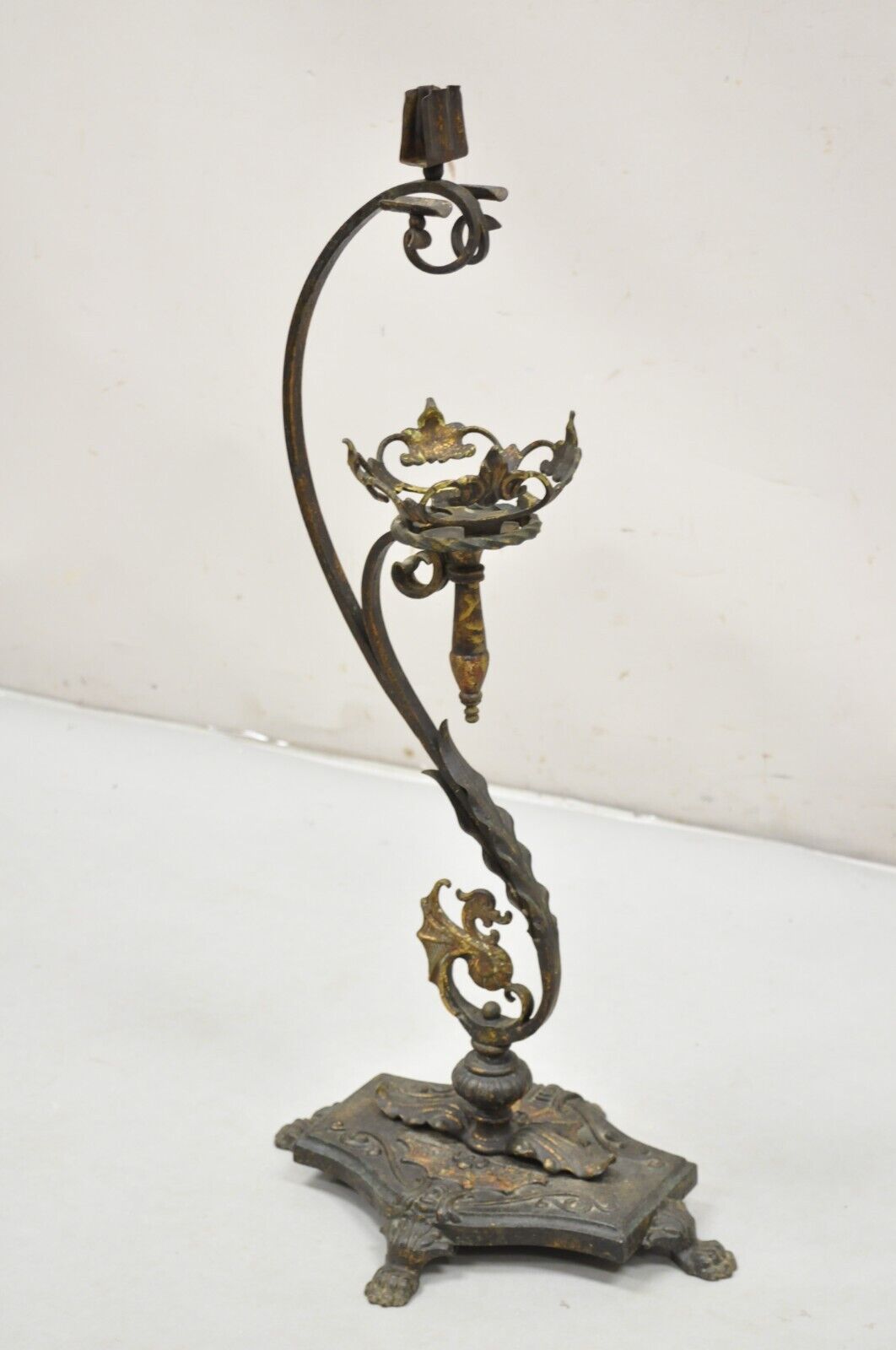 Antique French Art Nouveau Figural Cast Wrought Iron Ashtray Catch All Stand